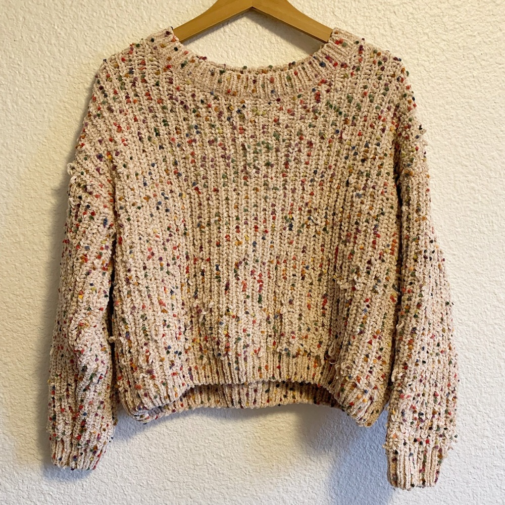 Nordstrom Elodie Cream Rainbow Bauble Chenille Sweater Women’s M